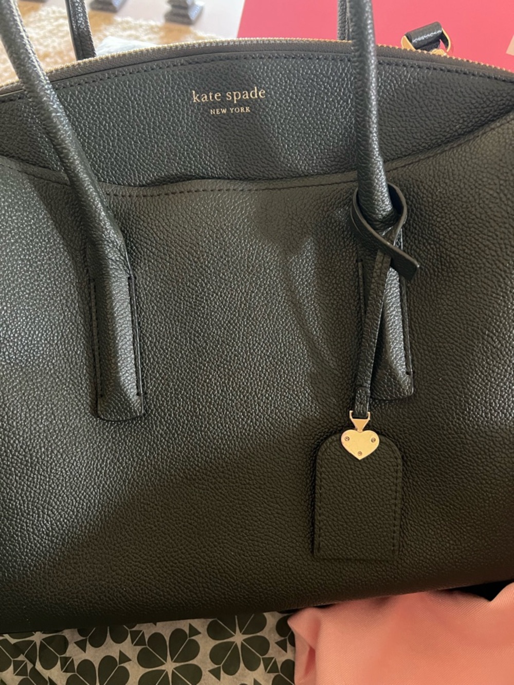 Kate Spade Green Pebbled Leather Tote with Gold Heart Charm